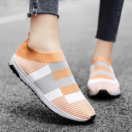 Large Size Summer Low Sneakers Womens Socks Sport Shoes Woman Orange Ladies Sports Shoes Running Knitted Tennis Gym A-1482