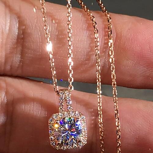 14K Rose Gold Women Pendants Necklaces Moissanite Diamond 0.5 1 2 3 4 5 Carat Square Wedding Anniversary Engagement Party Gift