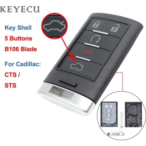 Keyecu 5 Buttons Remote Car Key Shell Case Cover for Cadillac CTS 2008 2009 2010 2011 2012 2013 2014 2015 STS M3N5WY7777A