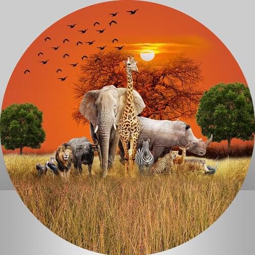 Jungle Giraffe Safari Party Round Backdrop Cover Circle Background for Children Birthday Party Decoration Cake Table Banner