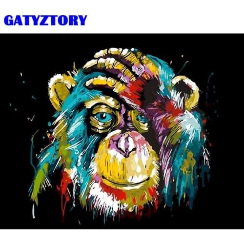 GATYZTORY Colorful Monkey Oil Painting By Numbers For Adults HandPainted Diy Framed Acrylic Paint Color Drawing Wall Art Picture