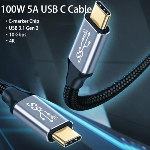 100W 5A Type C to USB C Cable for Macbook Pro 10 Gbps USB 3.1 Gen 2 Fast USB Type C Cable Cord for Samsung S10 Note20