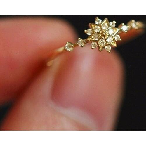 Luxury Female Flower Snowflake Ring Real 925 Sterling Silver Gold Wedding Band Ring Promise Love Engagement Rings For Women