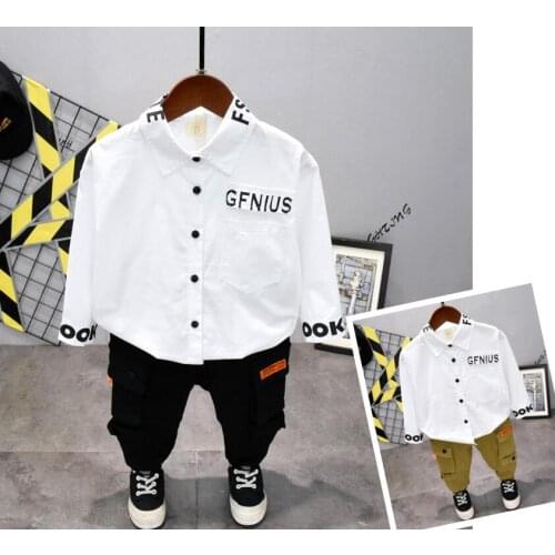 Spring and autumn Baby Boy Clothes Toddler Boys Letters shirt + cargo pants 2pcs Suits Children Clothing Sets Kids Sets