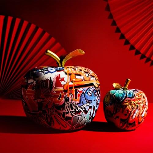 Creative Resin Golden Colorful Apple Figurines Artwork Fruit Decor Model Ornaments Home Office Desktop Decor Accessories Gift
