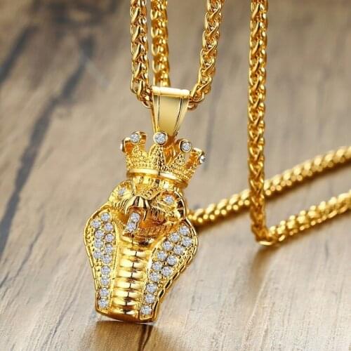 Modyle Rock Gold Tone Cobra Pendant with AAA CZ Stones Snake Necklaces for Men Hip Hop Street Wear Jewelry