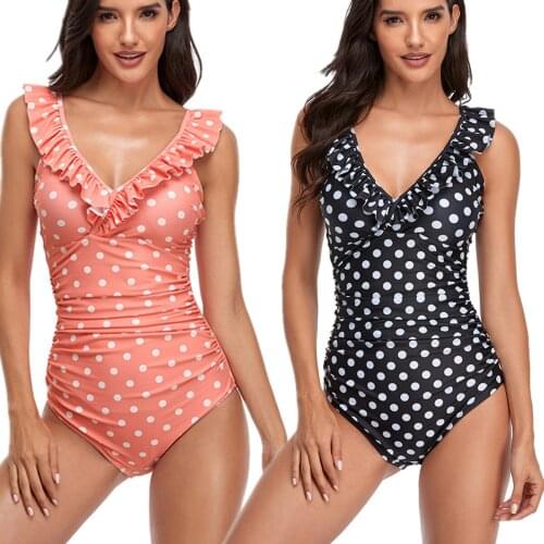 Swimsuit 2021 New Dot Print High Waist Women One Piece Swimsuit Push Up Bikini for Female New Ruffle Summer Beach Bathing Suit