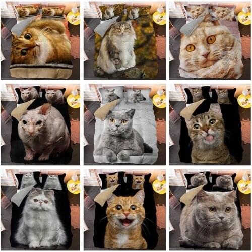 Cute Cat Luxury Bedding Set King Queen Size Home Decor Microfiber Bed Duvet Cover Sets With Pillowcase 2/3pcs CN(Origin)
