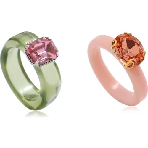 Fashion Resin Circle Rings For Women Colorful Limited Diamond Finger Rings Jewelry Unadjustable Cubic Zirconia Rings