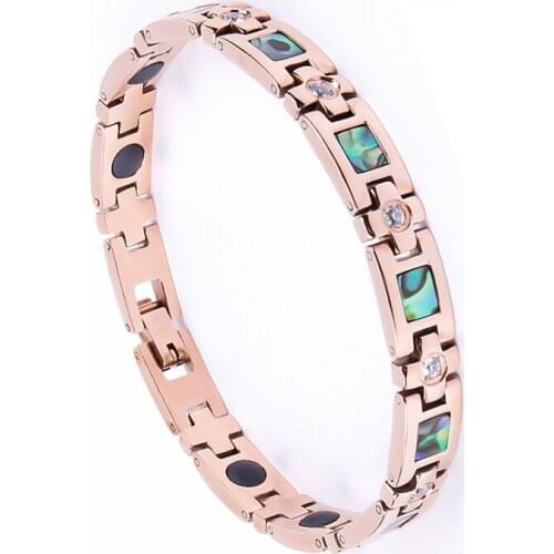 Fashion men Jewelry Bangles charm cz crystal stone abalone shell rose gold color magnetic bracelets for women