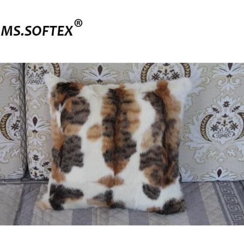 MS.Softex Natural Fur Pillowcase Animal Pattern Rabbit Fur Pillow Case Soft Plush Cushion Cover Fur Decoration FREE SHIPPING