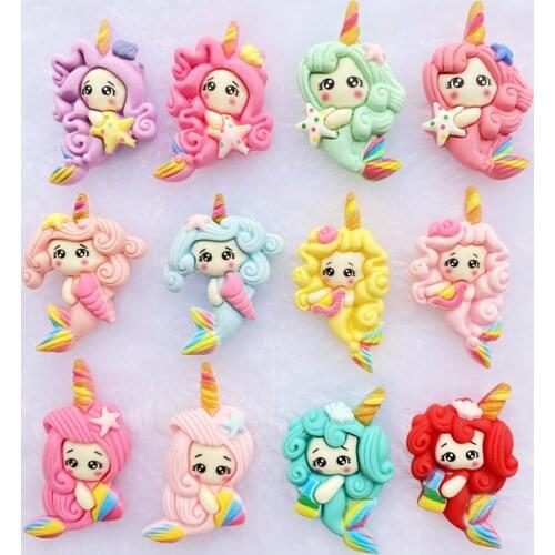 New pattern 10pcs Unicorn Mermaid Flatback resin Art Supply Decoration Charm Craft hair bow center