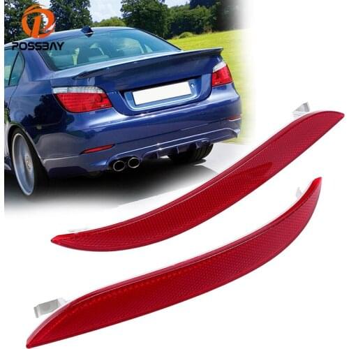 POSSBAY Rear Bumper Reflector Tail Corner Warning Reflective Strip Stickers for BMW 5 Series E60 Sedan 2007 2008 2009 Facelift