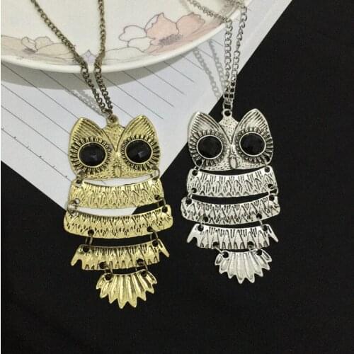 Owl Pendant Necklace Black Zircon Inlaid Retro Exaggerated Charm Womens Personality Necklace Hip Hop Punk Bohemian Jewelry Gift