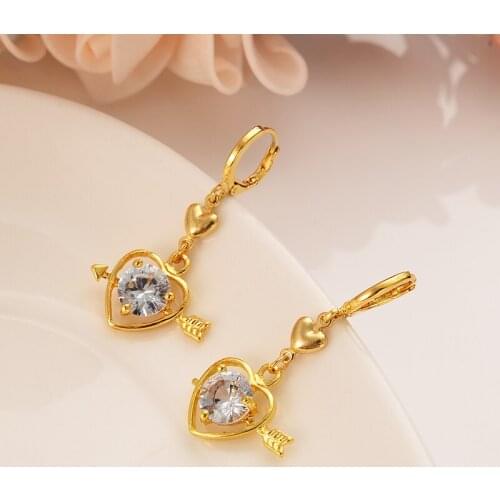 Gold color Charm love heart crystal white stone Earrings for Women Girl Special Design Christian party Jewelry God mother gifts