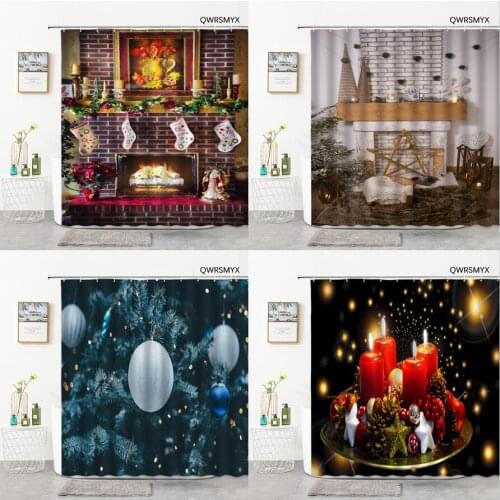 Christmas Shower Curtain Hook Bathroom Curtain Holiday Home Background Cloth Wall Covering Decor Accessories Bathroom Products
