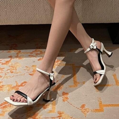 Fashion Women Sandals Open Toe Ankle Strap Mixed Color Thin High Heels Elegant Sandals Slides Party Dress Shoes Woman White