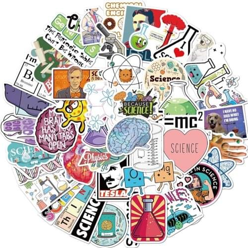 Science Laboratory Stickers Physics Chemistry Biology Experiment Science Stickers 50 Pcs Vinyl Decals for Laptops Computers Mac