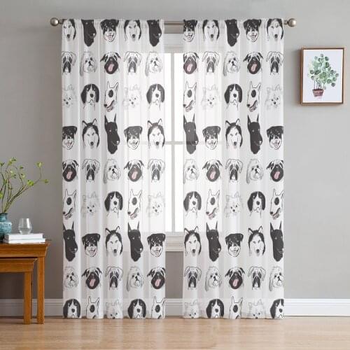 Funny Dog Husky Doberman Pomeranian Bulldog Pug Voile Tulle Sheer Curtains for Bedroom Living Room Kitchen Decor Window Curtain