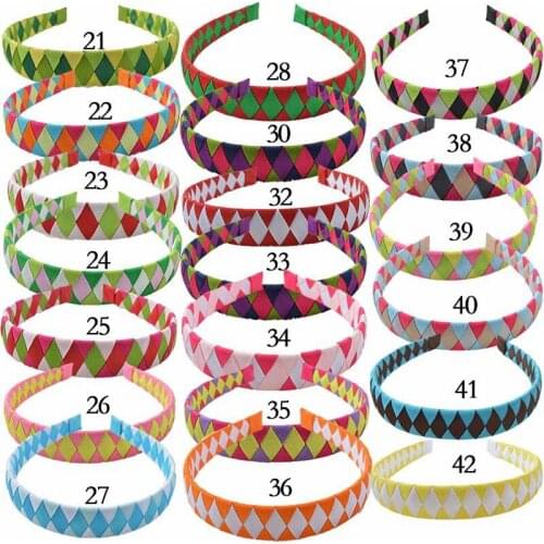 80pcs 1" women Basic woven head bands girl Lady headwear diamond check ribbon winding hair band hair Accessories FJ3107