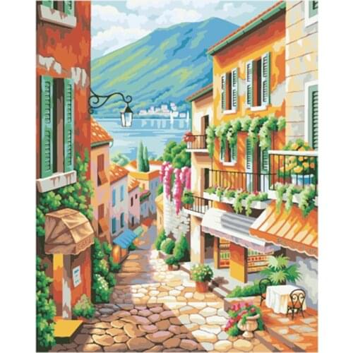 YIKEE decorative canvas oil painting by numbers,by numbers paintings Seaside town