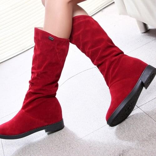2021 Autumn Winter Womens Boots Matte Flock Boots For Female Ladies Height Increased Low Heel Shoes Woman Mid Calf High Boots