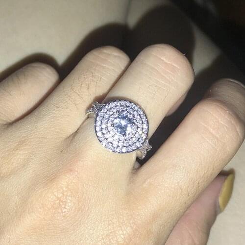 YINHED Real Solid 925 Sterling Silver Wedding Ring Fashion Women Engagement Jewelry With 5A Cubic Zirconia Round Ring ZR609