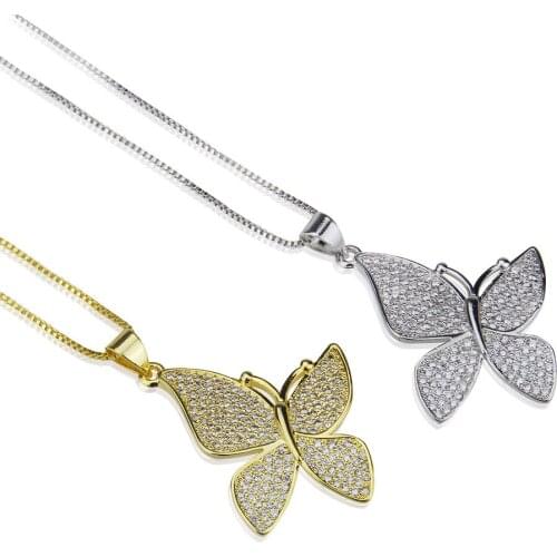 Funmode White Gold Color Butterfly Shape Pendant Necklace For Women Dress Jewelry Accessories Collier Femme FN180