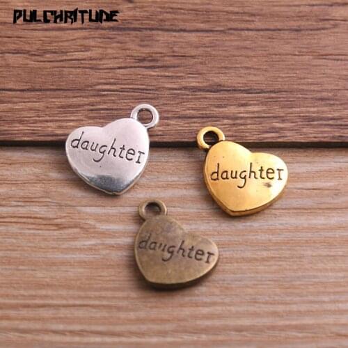 10PCS 14*18mm Three Color Metal Zinc Alloy Letter "daughter" Heart Charms Fit Jewelry Pendant Charms Makings