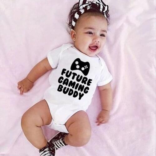 2021 Cute Newborn Baby Boys Girls Funny Romper Infant Future Gaming Buddy Print Short Sleeve Clothes Toddler Fashion Jumpsuit