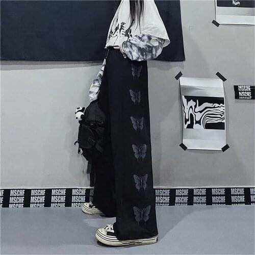 2021 Loose Pants Men Cool Butterfely Reflective Pants Fashion Retro Baggy Hip Hop Pants High Street Black Harajuku Pant Males