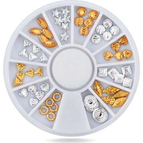 3d Metal Nail Art Decoration,Mix Sizes Design Gold Silver diy Nail Rhinestone Studs,Manicure Wheel Nail Beauty Accessories