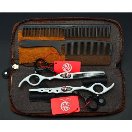 4Pcs Suit 6'' 440C White Professional Human Hair Scissors Hairdressing Scissors Cutting Shears + Thinning Scissors + Combs Z1019