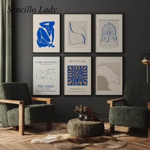 Matisse Picasso Artwok Canvas Painting Abstract Canvas Poster Print Blue Wall Art Decoration Picture Modern Living Room Decor