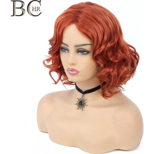 BCHR Short Wig Wave Synthetic Wig for Women Dark Orange Color African American Heat Resistant Fiber Free shipping