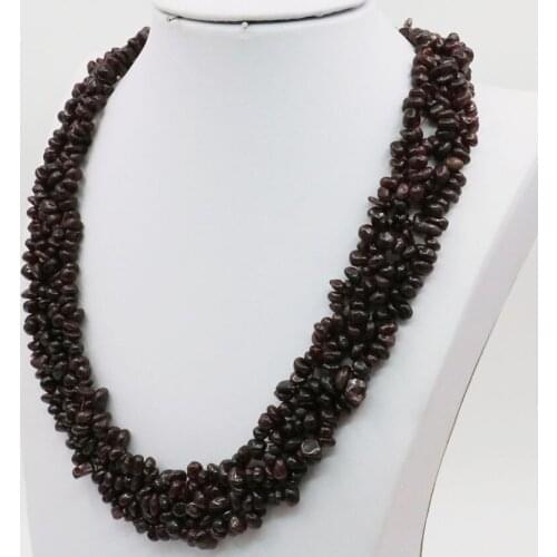 Wholesale Price Fashion Irregular Red Garnet Stone 3Rows Necklace Chain Jewelry Party Wedding Women Handmade Gifts 18inch Lucky