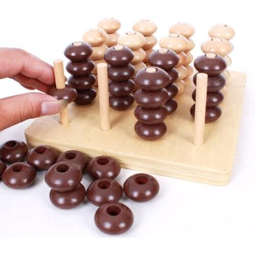 Montessori Sensorial Toy Kids Wooden Toys 3D Puzzle Chess Gadget Four In a Line Educational Toys Parents Child Game Kids Gifts