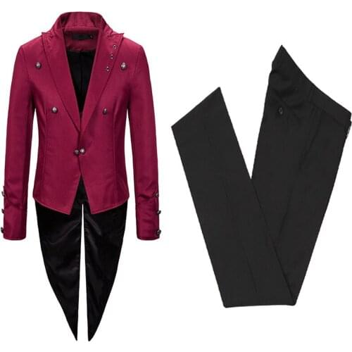 2020 Long Coat With Black Pants Mens Suits For Wedding Custome Made Suits Formal Blazer Party Suit Two Pieces Suit(Jacket+Pants)