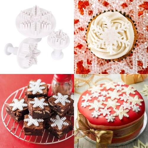Snowflake Cake Mold Chocolate Cookie Candy Plunger Mold Snow Shape Fondant Pastry Cutter Cake DIY Decorating Tools 3pcs/set