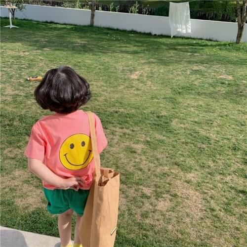 Girls Short-sleeved T-shirt Summer 2021 New Baby Clothes Girls Korean Style Fashionable Childrens Smiling Face Top Tees Clothes