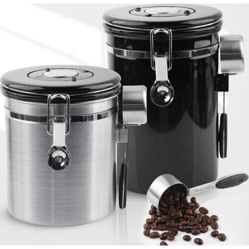 304 Stainless Steel Air-tight Airtight Tank with Steel Spoon Kitchen Storage Tank Coffee Bean Airtight Tank 500g/750g Container