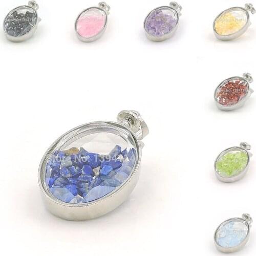 Natural Crystal Quartzs Chips&Gluing Clear Glass Board Faceted Oval Pendants Of Plating Platina Approx 50*30*12 mm