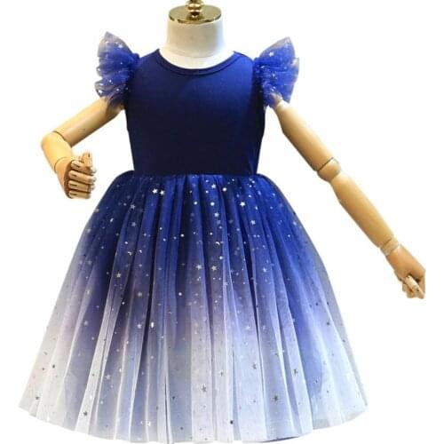 Summer Girls Dress Christmas Carnival Children Cosplay Costume Kids Girl Clothes Baby Blue Sequin Dresses for New Years