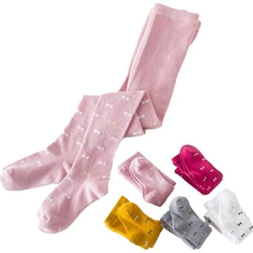 Sweet girls tights Spring autumn full small bowknot embroidery kids pantyhose for girls socks children leg warmer toddler tights