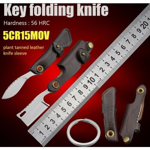 Mini key chain knives 5CR15 leather handle pocket folding knife survival knifes self defense EDC tools