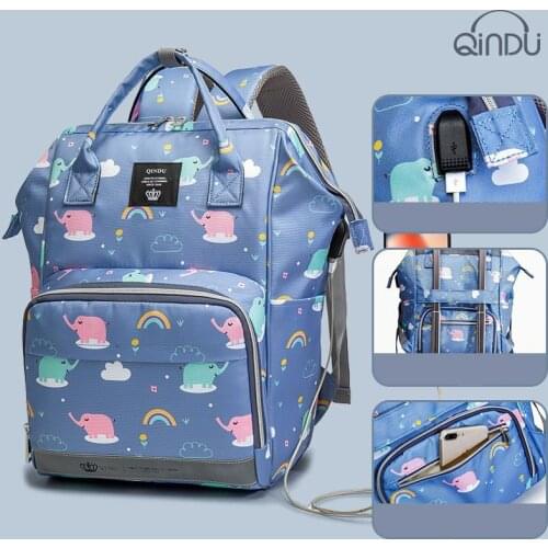 Diaper Backpack With Tow Bar Multi-function Travel Bag With Insulation Pocket Large Capacity Waterproof Baby Stroller Organizer