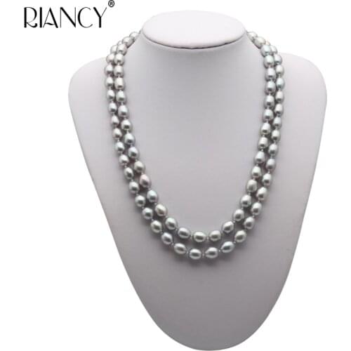 Fashion Double layer Pearl Necklace 8-9MM gray Natural freshwater Pearl Choker 925 silver for Women Pearl Jewelry