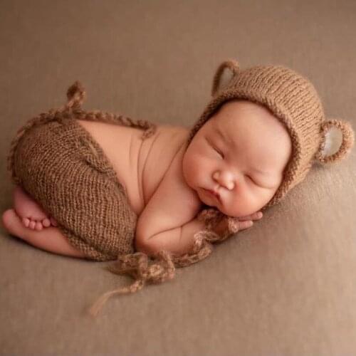 Mohair Newborn Monkey Bonnet with Romper set Baby Photo outfit Photography props
