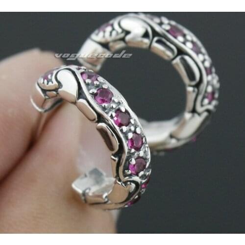 925 Sterling Silver Red CZ Mens Biker Rocker Earring 8M017