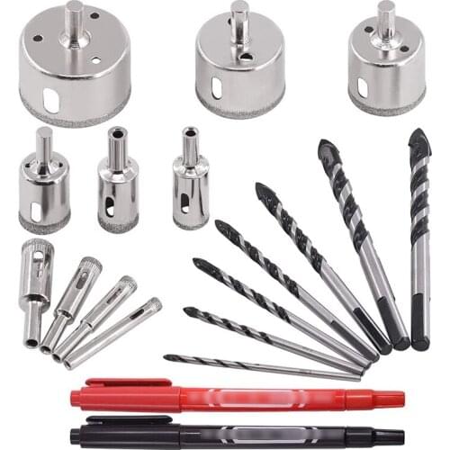 Hot 19Pcs Tile Hole Saw Sets 6-50mm Diamond Drill Bits ortment Kit, Gl Tile Hollow Core Extractor Remover Tools